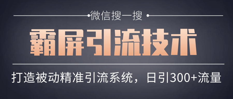 微信搜一搜霸屏引流技术，打造被动精准引流系统，轻松日引300+流量-启程资源站