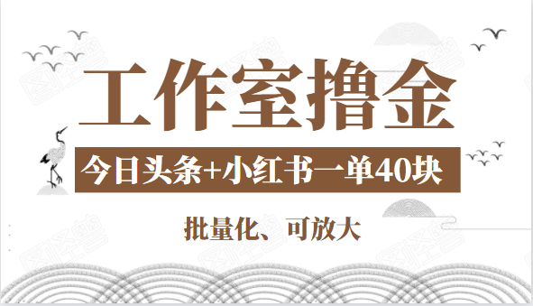 工作室撸金二件套：撸今日头条原创收益+小红书一单利润40块项目-启程资源站