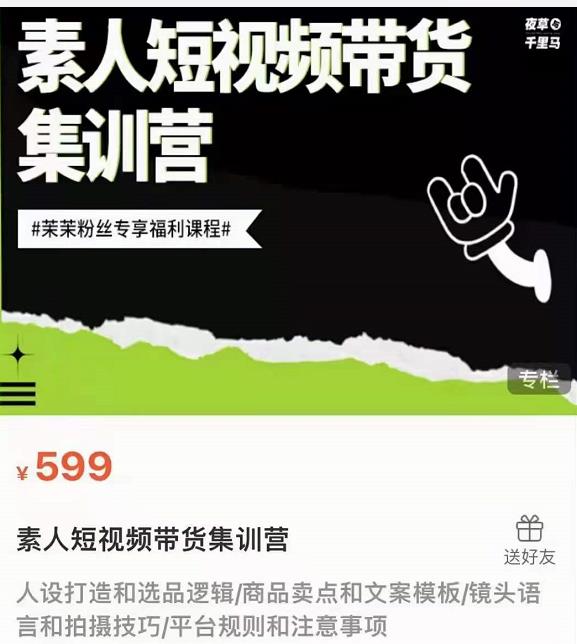 夜草与千里马素人短视频带货集训营，薛辉团队价值599-启程资源站