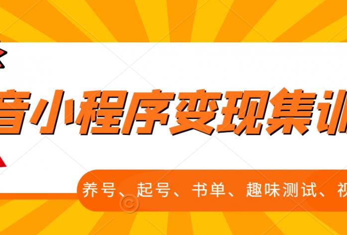 抖音小程序变现集训课，养号、起号、书单、趣味测试、视频剪辑，全套流程-启程资源站
