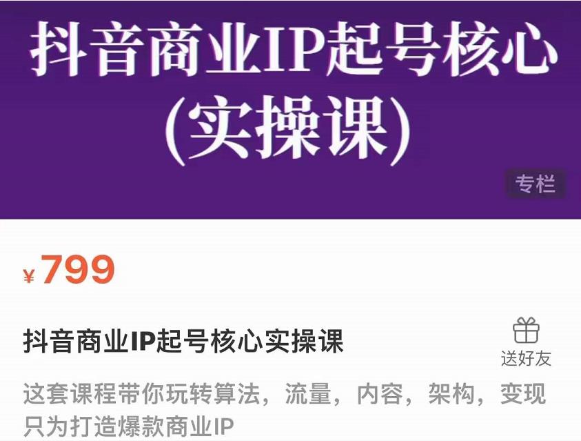 抖音商业IP起号核心实操课，带你玩转算法，流量，内容，架构，变现-启程资源站