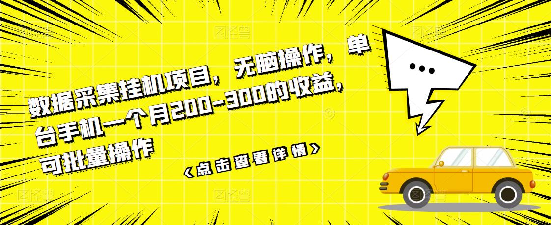 数据采集挂机项目，无脑操作，单台手机一个月200-300的收益，可批量操作-启程资源站