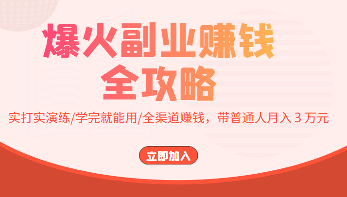 爆火副业赚钱全攻略：实打实演练/学完就能用/全渠道赚钱，带普通人月入３万元-启程资源站