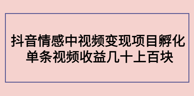 副业孵化营第5期：抖音情感中视频变现项目孵化 单条视频收益几十上百-启程资源站
