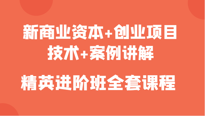 新商业资本+创业项目，技术+案例讲解，精英进阶班全套课程-启程资源站