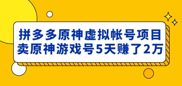 外面卖2980的拼多多原神虚拟帐号项目：卖原神游戏号5天赚了2万-启程资源站