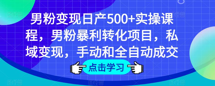 男粉变现日产500+实操课程，男粉暴利转化项目，私域变现，手动和全自动成交-启程资源站
