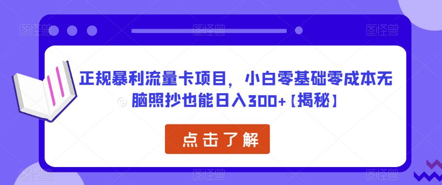 正规暴利流量卡项目，小白零基础零成本无脑照抄也能日入300+【揭秘】-启程资源站
