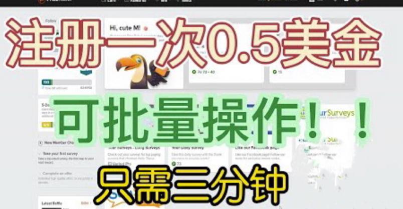 国外项目注册一次0.5美金，只需三分钟无脑操作，可批量同时放大操作，小白工作室福利【揭秘】-启程资源站
