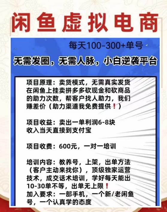 外边收费600多的闲鱼新玩法虚似电商之拼多多助力项目，单号100-300元-启程资源站