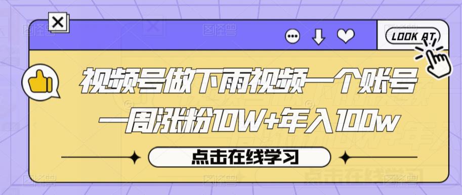 视频号做下雨视频一个账号一周涨粉10W+年入100w【揭秘】-启程资源站