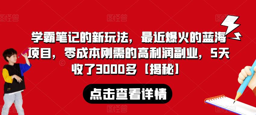 学霸笔记的新玩法，最近爆火的蓝海项目，零成本刚需的高利润副业，5天收了3000多【揭秘】-启程资源站