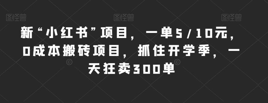 新“小红书”项目，一单5/10元，0成本搬砖项目，抓住开学季，一天狂卖300单【揭秘】-启程资源站