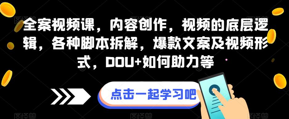 全案视频课，内容创作，视频的底层逻辑，各种脚本拆解，爆款文案及视频形式，DOU+如何助力等-启程资源站
