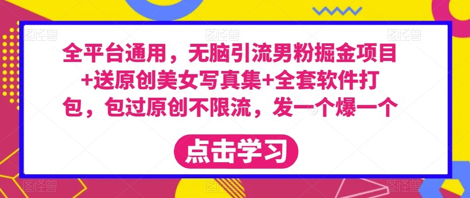 全平台通用，无脑引流男粉掘金项目+送原创美女写真集+全套软件打包，包过原创不限流，发一个爆一个【揭秘】-启程资源站