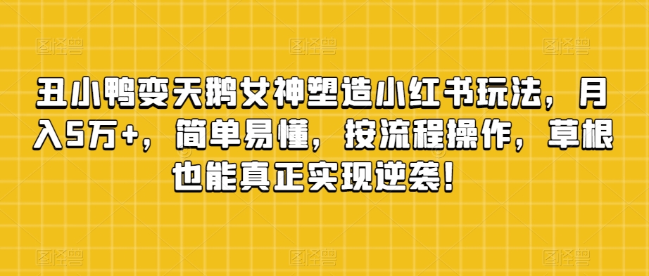 丑小鸭变天鹅女神塑造小红书玩法，月入5万+，简单易懂，按流程操作，草根也能真正实现逆袭！-启程资源站