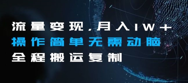 流量变现，月入1W+操作简单无需动脑全程搬运复制【揭秘】-启程资源站