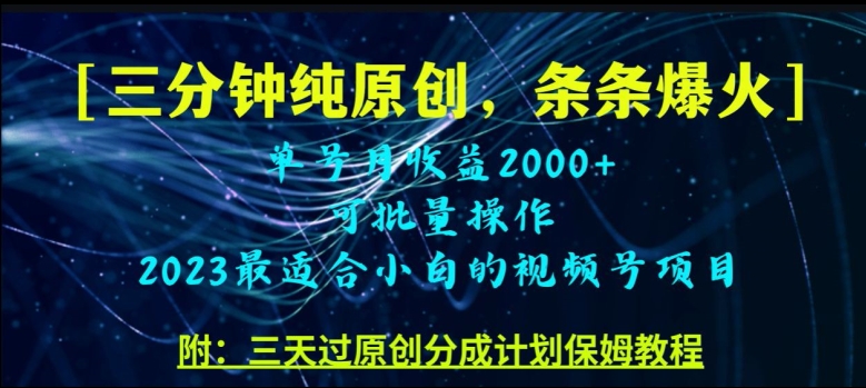 三分钟制作视频号纯原创，条条爆款，轻松月入过万【揭秘】-启程资源站