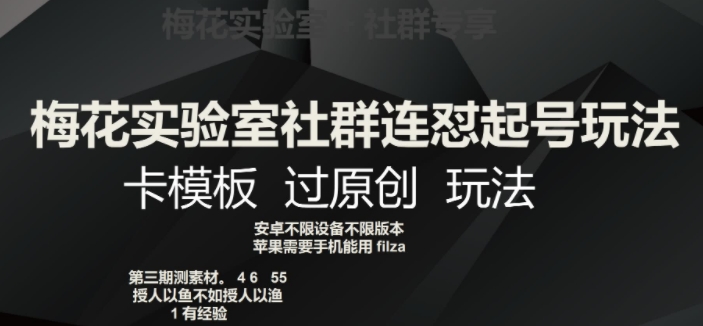 梅花实验室社群连怼起号玩法，卡模板过原创玩法【揭秘】-启程资源站