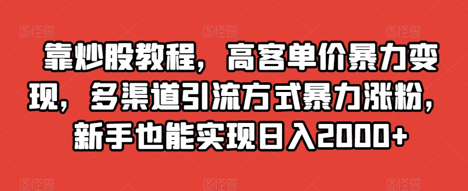 靠炒股教程，高客单价暴力变现，多渠道引流方式暴力涨粉，新手也能实现日入2000+【揭秘】-启程资源站