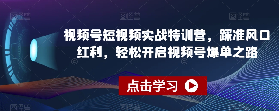 视频号短视频实战特训营，踩准风口红利，轻松开启视频号爆单之路-启程资源站