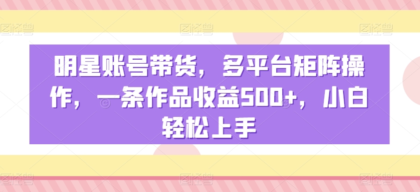 明星账号带货，多平台矩阵操作，一条作品收益500+，小白轻松上手【揭秘】-启程资源站