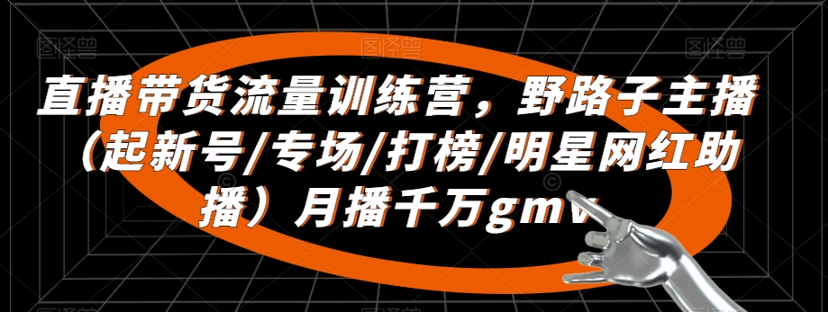 直播带货流量训练营，​野路子主播（起新号/专场/打榜/明星网红助播）月播千万gmv-启程资源站