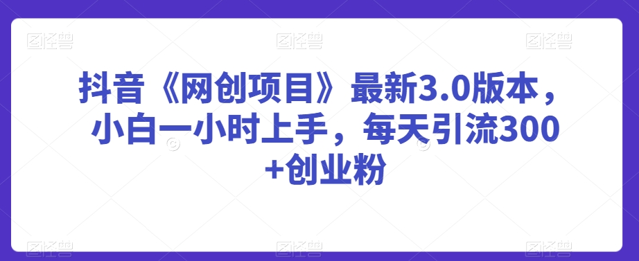 抖音《网创项目》最新3.0版本，小白一小时上手，每天引流300+创业粉【揭秘】-启程资源站