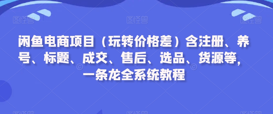 闲鱼电商项目（玩转价格差）含注册、养号、标题、成交、售后、选品、货源等，一条龙全系统教程-启程资源站