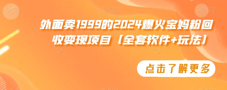 外面卖1999的2024爆火宝妈粉回收变现项目【全套软件+玩法】【揭秘】-启程资源站