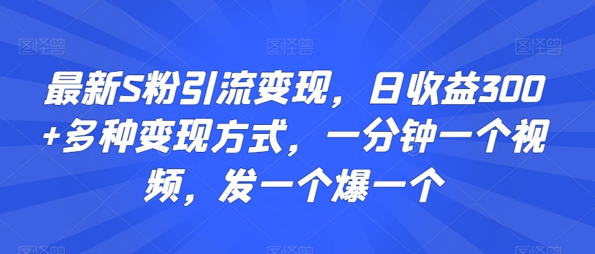 最新S粉引流变现，日收益300+多种变现方式，一分钟一个视频，发一个爆一个【揭秘】-启程资源站